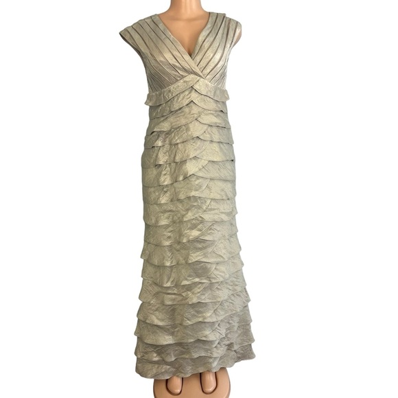 Adrianna Papell Silver Layer Ruffle Sleeveless Long Gown Dress - Picture 3 of 8